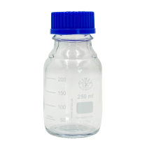 Laboratory glass bottle 250ml w. blue screw cap N1